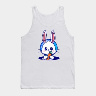 Cute Astronaut Rabbit Holding Carrot In Space Cartoon Tank Top